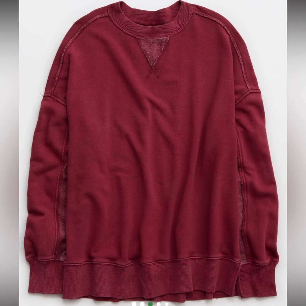 Aerie Big Chill Crew Deep Red Sweater NWT